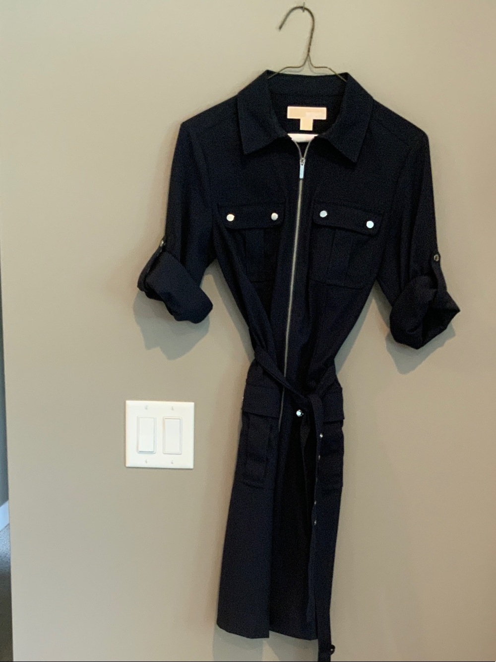 Michael Kors Black Zip-Front Utility Midi Dress